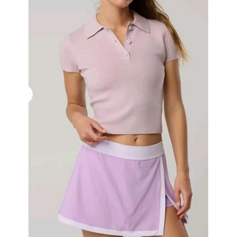 Aerie‎ Polo Sweater Women's Size XS Lavender Dawn Short Sleeve Knit